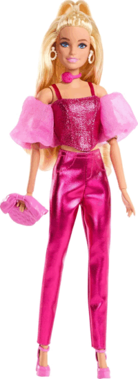 Mattel Barbie Deluxe Style - Szőke hajú Barbie baba Metál pink ruhában és