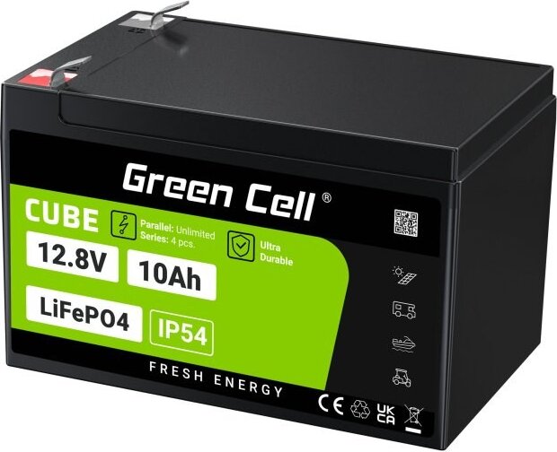 Green Cell CUBE LiFePO4 10Ah 12.8V 128Wh lítium-vas-foszfát akkumulátor Green Cell CUBE LiFePO4 10Ah 12.8V 128Wh lítium-vas-foszfát akkumulátor
