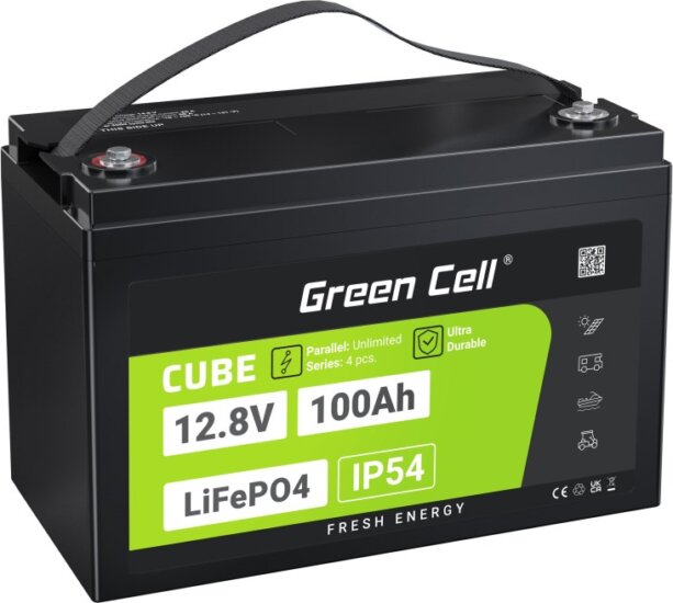 Green Cell CUBE LiFePO4 100Ah 12.8V 1280Wh lítium-vas-foszfát akkumulátor