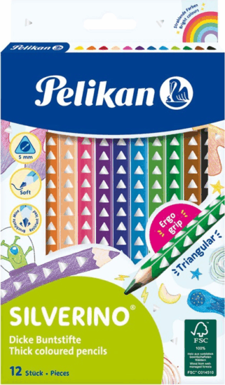 Pelikan Silverino Háromszögletű Vastag színesceruza készlet - Vegyes színek (12 db/csomag)