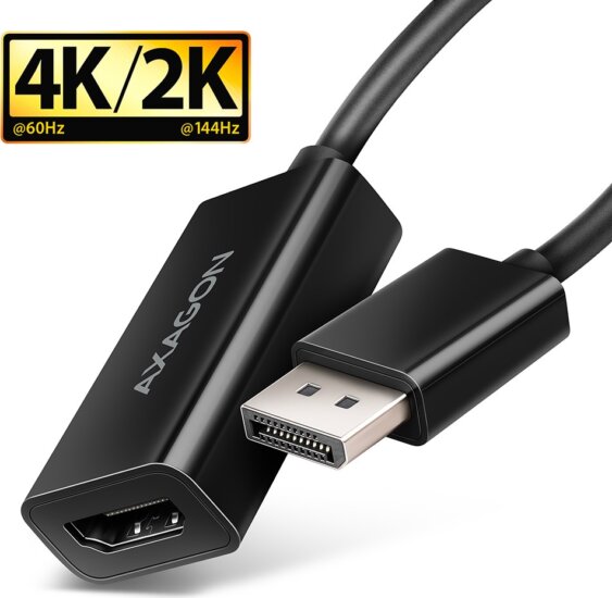Axagon RVD-HI20N DisplayPort 1.2 Apa - HDMI 2.0 Anya Adapterkábel 0.15m - Fekete