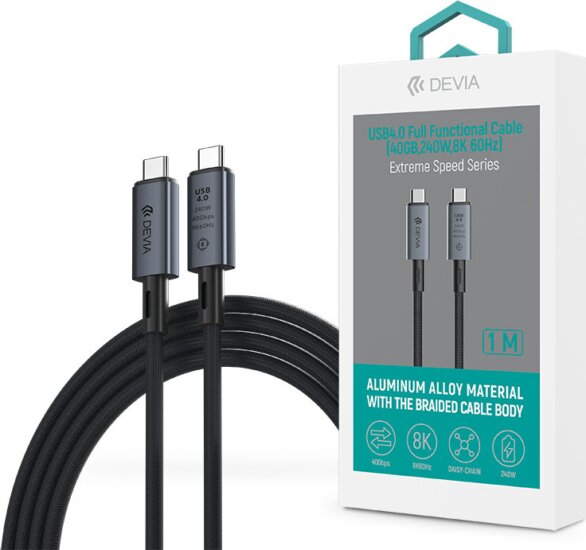 Devia Extreme Speed Series USB-C apa - USB-C apa Adat- és töltőkábel 240W 1m - Fekete