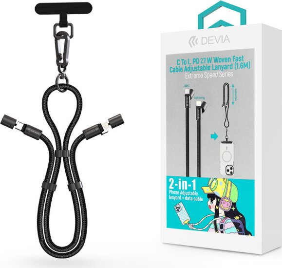 Devia Extreme Speed Series Woven USB-C apa - Lightning apa Adat- és töltőkábel 1.6m - Fekete
