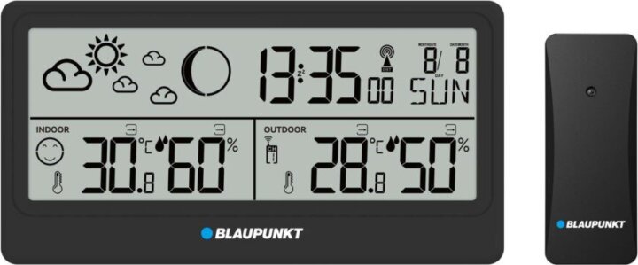 Blaupunkt WS20BK LCD Meteorológiai Időjárás állomás külső szenzorral - Fekete