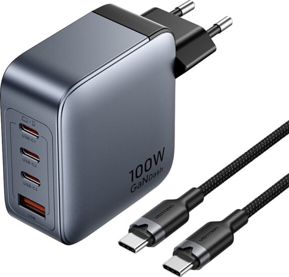 Vention TZ-FETH0-EU 2x USB-A / 3x USB-C Hálózati Gyorstöltő Adapter 100W - Szürke