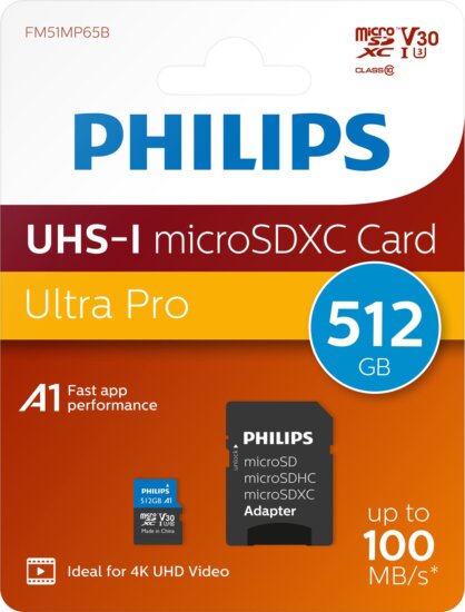 Philips 512GB Ultra Pro microSDXC UHS-I U3 Memóriakártya + Adapter