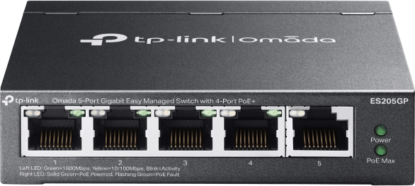 TP-Link ES205GP Omada Fémházas Managed 5-port Gigabit PoE+ Switch