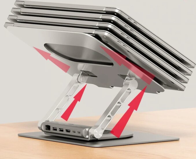 Unitek D1109B01 Állítható / Dönthető 17" Laptop Asztali Állvány + beépített USB HUB 100W - Ezüst