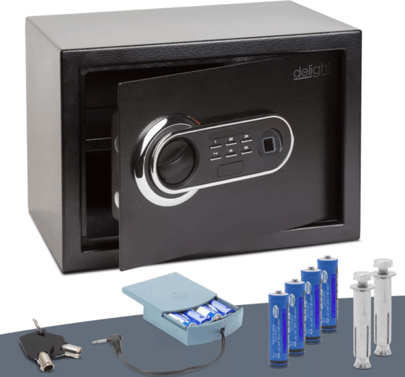 Delight 55583 Elektromos számzáras Biztonsági bútorszéf Ujjlenyomat funkcióval - Fekete