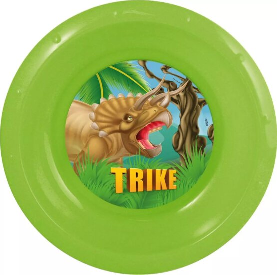 Vidám Trike Dinoszaurusz mintás Műanyag gyerek mélytányér 20 cm - Zöld