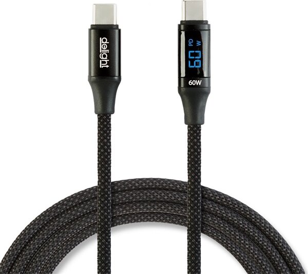Delight 55552BK-1 USB-C apa - USB-C apa Adat- és töltőkábel 1m - Fekete