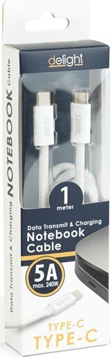 Delight 55555WH-1 USB-C apa - USB-C apa Adat- és töltőkábel 1m - Fehér