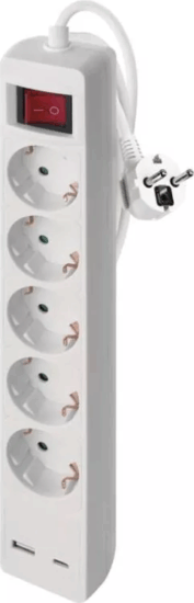 Emos P1523CU 220V 1x USB-A / 1x USB-C Hálózati elosztó 5 aljzatos 3m - Fehér