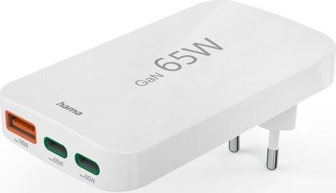Hama 201976 USB-A / 2x USB-C Hálózati Gyorstöltő Adapter 65W - Fehér