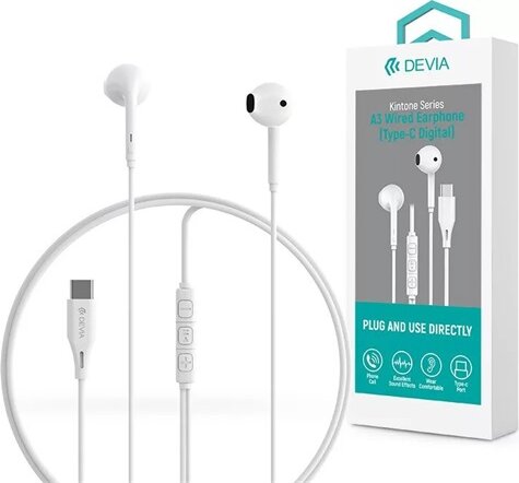 Devia ST108769 A3 Vezetékes USB-C Fülhallgató Headset - Fehér