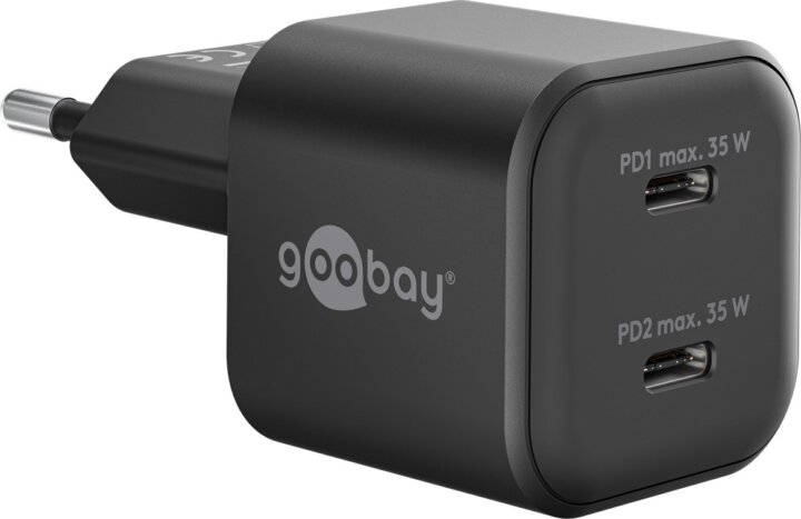 Goobay 75333 Dual Nano USB-C GaN Hálózati Gyorstöltő Adapter Készlet 35W - Fekete (2 darabos)