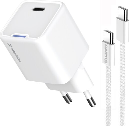 ColorWay 054PDC USB-C Hálózati gyorstöltő szett 30W - Fehér