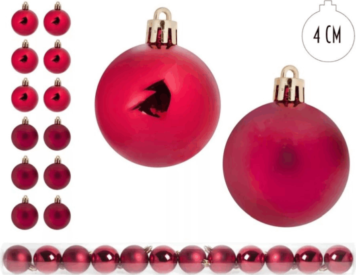 Iris karácsonyi pvc gömb dísz szett 4cm - Piros (12db/csomag)