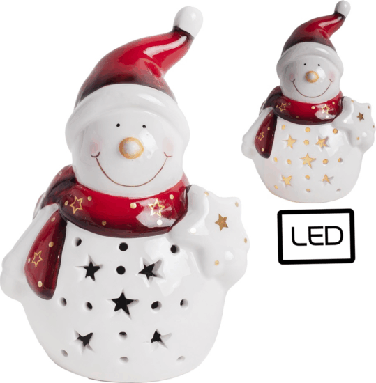 Iris LEDes porcelán hóember karácsonyi dekoráció - Piros/Fehér Iris LEDes porcelán hóember karácsonyi dekoráció - Piros/Fehér