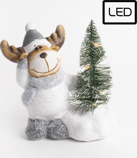 Iris LEDes rénszarvas fenyőfával karácsonyi dekoráció 11 cm