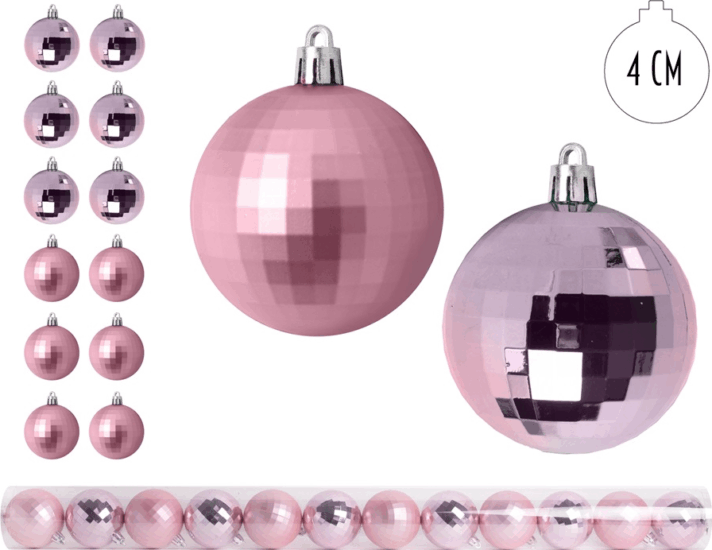 Iris karácsonyi pvc gömb dísz szett 4cm - Rózsaszín/Mintás (12db/csomag)