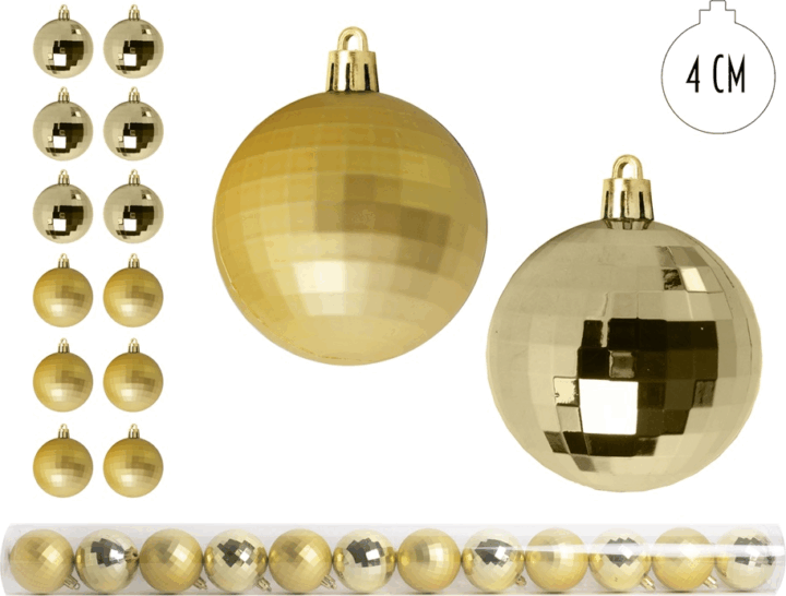 Iris karácsonyi gömb dísz szett 4cm - Aranysárga/Mintás (12db/csomag)