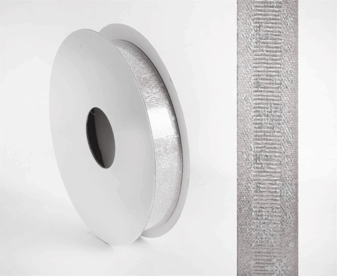 Iris Karácsonyi Hópihés díszítő textil szalag 15mm/10méter - Ezüst