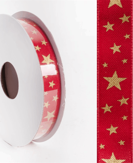 Iris Karácsonyi Csillagos díszítő textil szalag csillagos 15mm/10méter - Piros/Arany