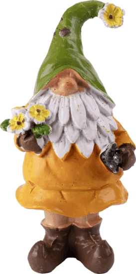 Iris műgyanta tavasz manó lakásdekorációs figura 11.2cm - Narancs/Zöld