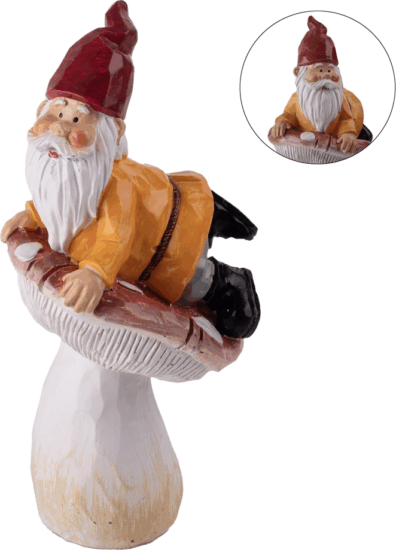 Iris műgyanta törpe gombán lakásdekoráció figura 13,7cm - Narancs/Piros