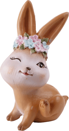 Iris műgyanta kacsintós nyúl virágkoszorúban lakásdekoráció figura 10,7cm - Barna