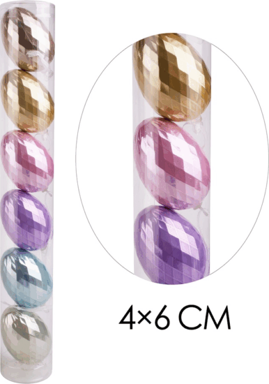 Iris Színes dekor tojás szett 4x6cm - Vegyes színek (6db/csomag)