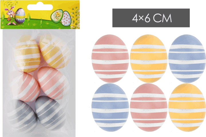 Iris pasztell csíkor dekor tojás szett 4x6cm - Vegyes színek (6db/csomag)
