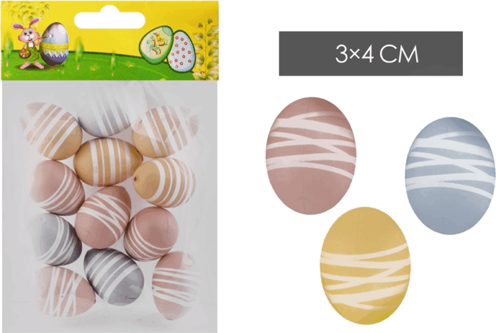Iris pasztell csíkor dekor tojás szett 3x4cm - Vegyes színek (12db/csomag)