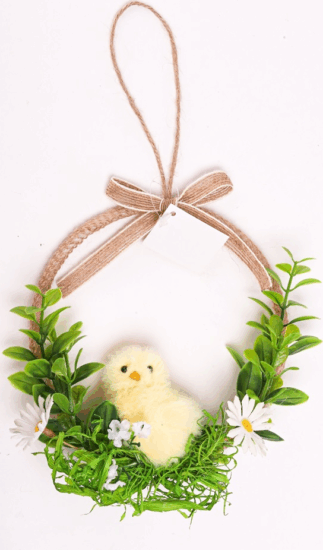Iris kopogtató csibe koszorún Húsvéti dekoráció 15cm