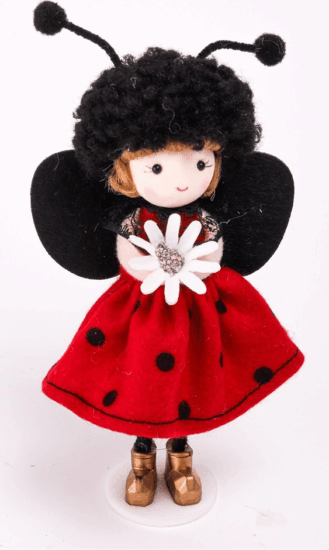 Iris Álló katicalány virággal lakásdekoráció figura 18cm