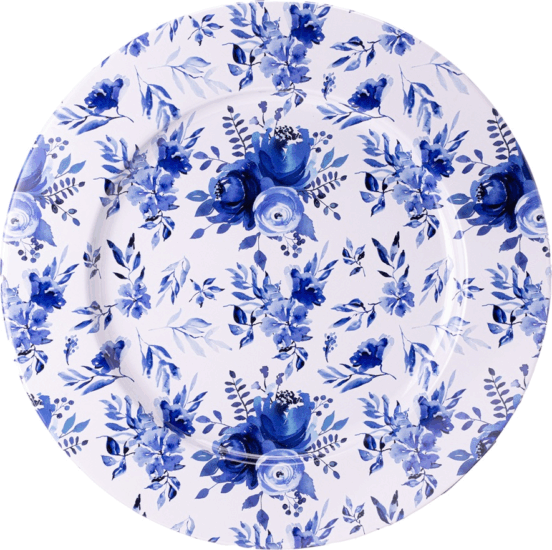 Iris Bádog tálca kék virágos mintával 33x1,5cm