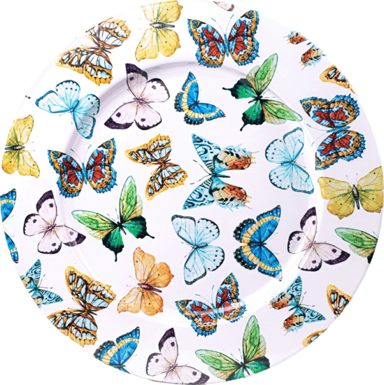 Iris Bádog tálca pillangó mintával 33x1,5cm