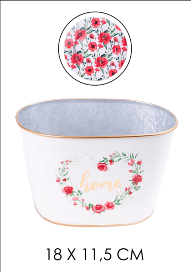 Iris Piacs mintás 21x13cm bádog kaspó - Fehér/Mintás