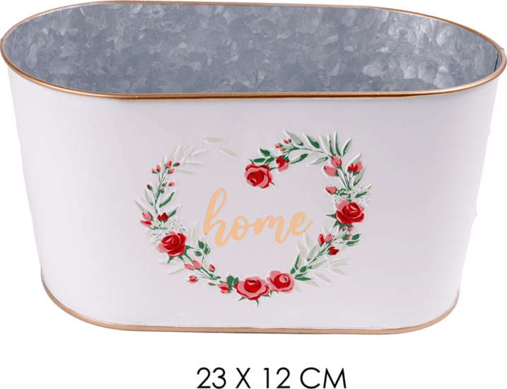 Iris ovális rózsa mintás 23x12cm Bádog kaspó - Fehér/mintás