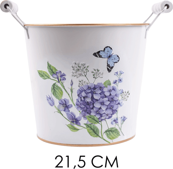 Iris füles hortenzia mintás 21,5cm Bádog kaspó - Fehér/Mintás