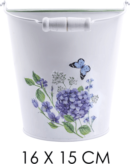 Iris hortenzia mintás 16x15cm Bádog tartó - Fehér/Mintás