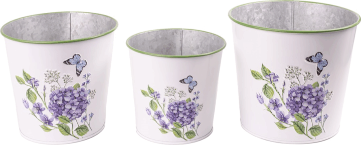 Iris hortenzia mintás 115-15cm Bádog kaspó szett - Fehér/Mintás (3db/csomag)