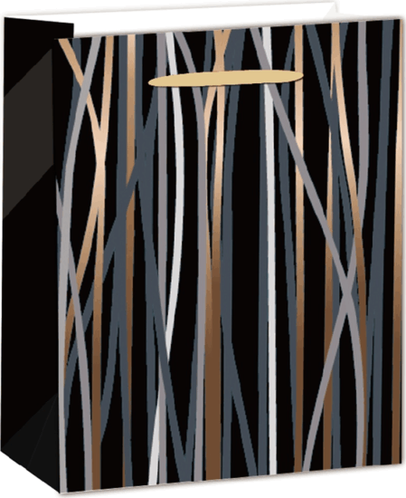 Iris Szalagfüles matt csíkos papír ajándéktasak (18 x 23cm) - Fekete/Bronz