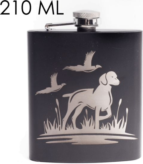 Iris rozsdamentes acél laposüeg fekete vizsla mintával 210ml