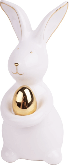 Iris porcelán nyúl arany tojással Húsvéti dekoráció - Fehér