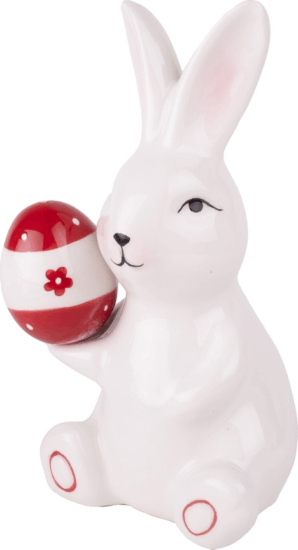 Iris porcelán nyúl piros tojással Húsvéti dekoráció - Fehér