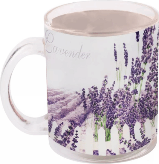 Iris üveg bögre levendula mintával 9,7cm - Fehér/Lila