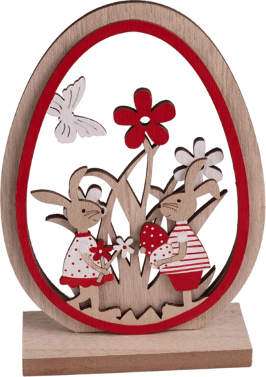 Iris Fa nyúl tojásban asztali húsvéti dekoráció 12x15cm - Piros/Fehér