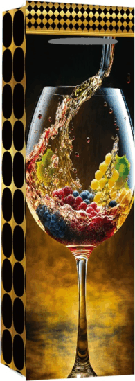 Iris Bor mintás matt szalagfüles papír ajándéktasak borhoz (12 x 36cm) - Mintás